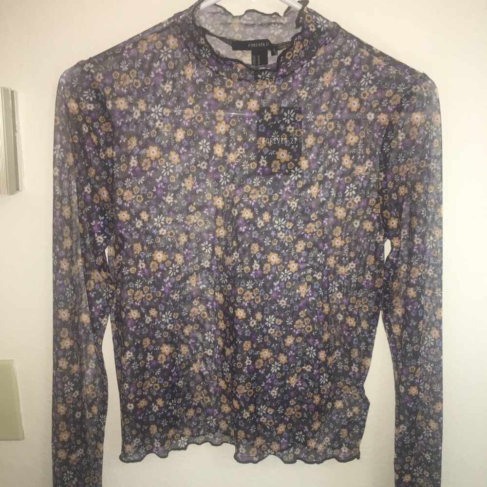 Flower mesh turtle neck